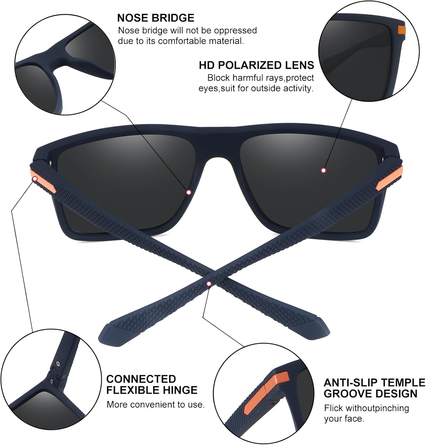 Gafas de sol polarizadas para hombre, gafas de sol deportivas retro, ligeras, marco cuadrado, protección UV, gafas de pesca de moda