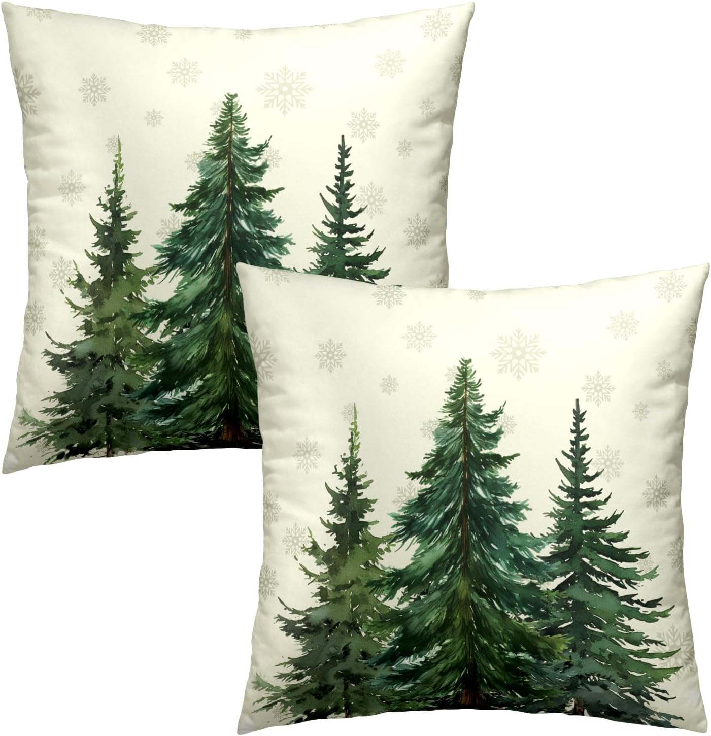 Juego de 2 fundas de almohada de bosque de pinos de 22 x 22 pulgadas, color verde nieve, cedro y abeto beige, fundas decorativas de invierno para
