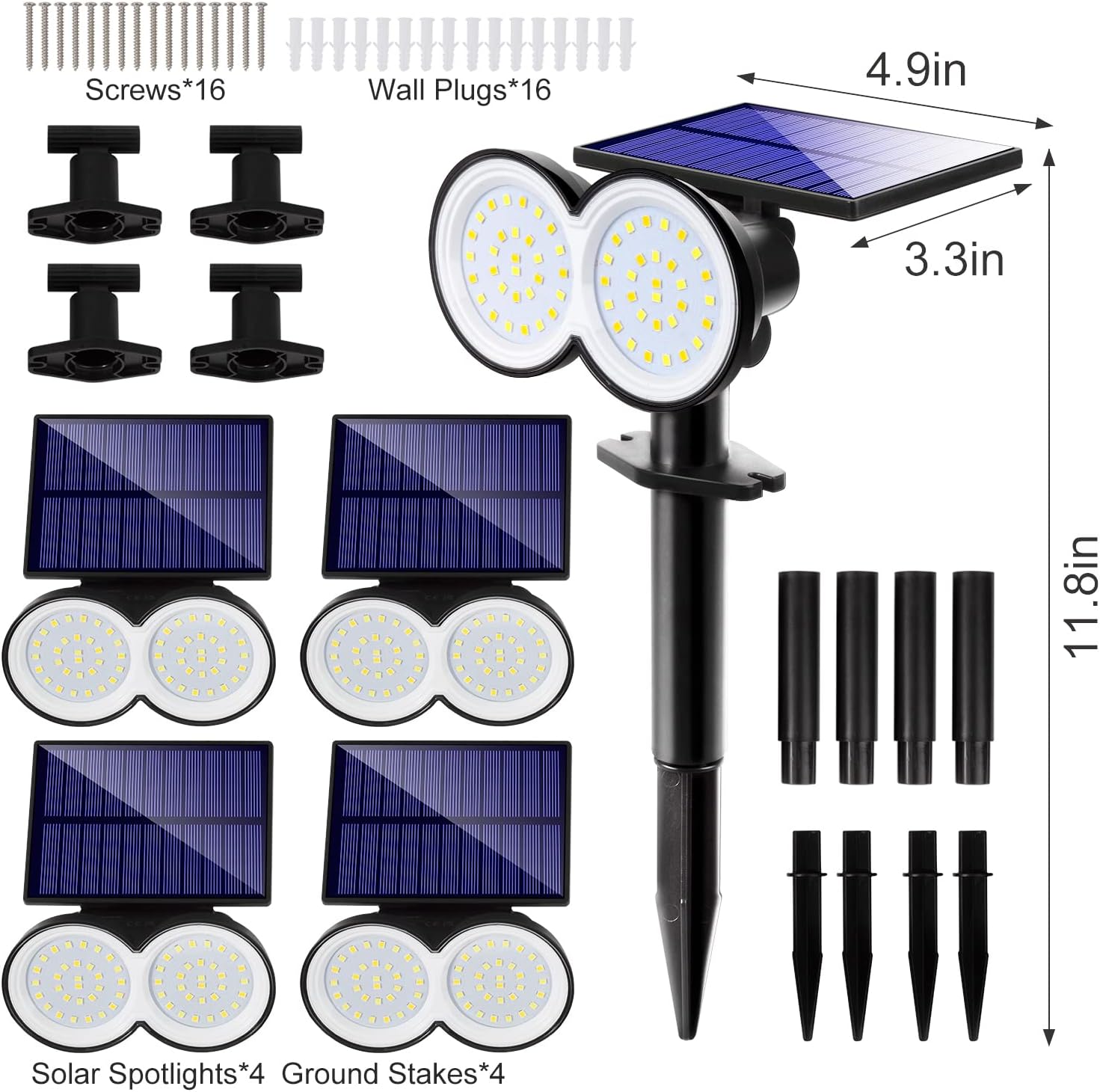 K KASONIC – Focos solares de paisaje para exteriores, 2 en 1, luz solar de pared y tierra, luz diurna y blanco cálido, inalámbrico, luz de jardín