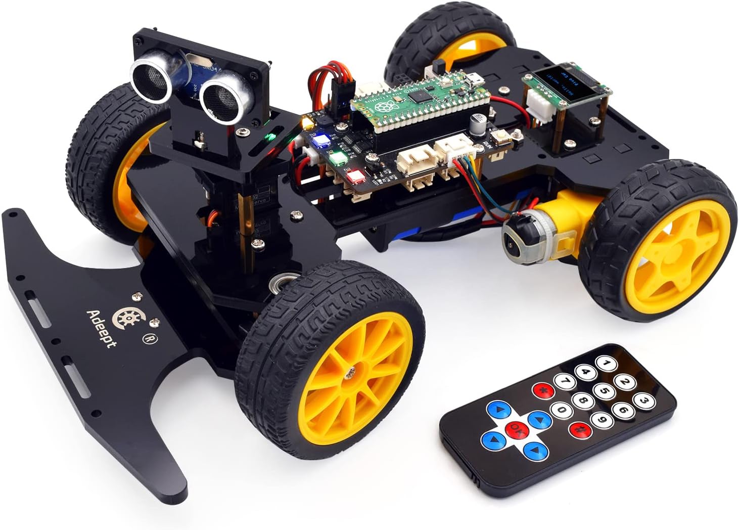 Adeept Kit de coche inteligente compatible con Raspberry Pi Pico, seguimiento de línea, evitación de obstáculos, luz colorida, DIY STEM IR control