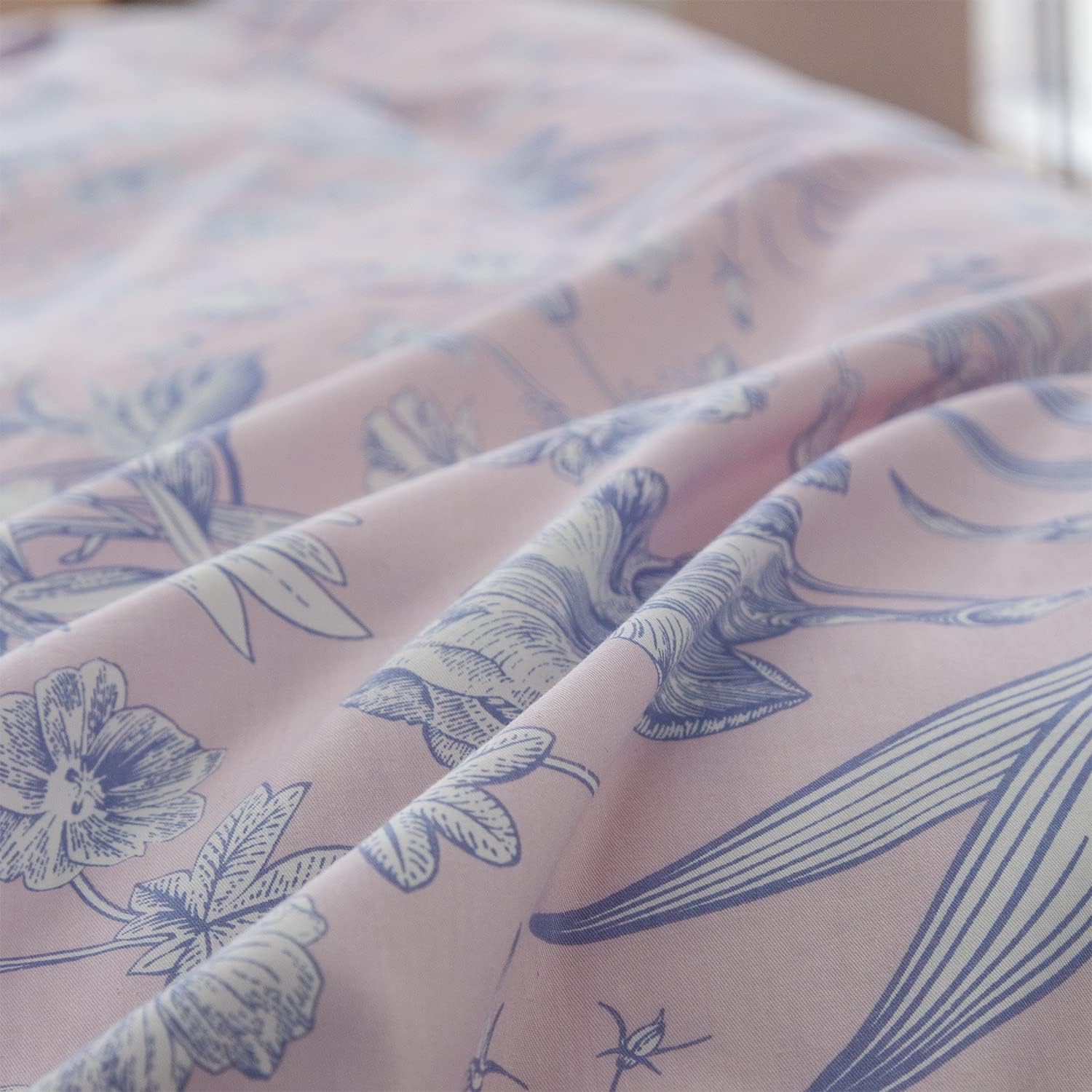 Funda de edredón, 100 % algodón, juego de ropa de cama de 3 piezas con diseño floral en rosa para niñas, estampado elegante estilo jardín con ramas