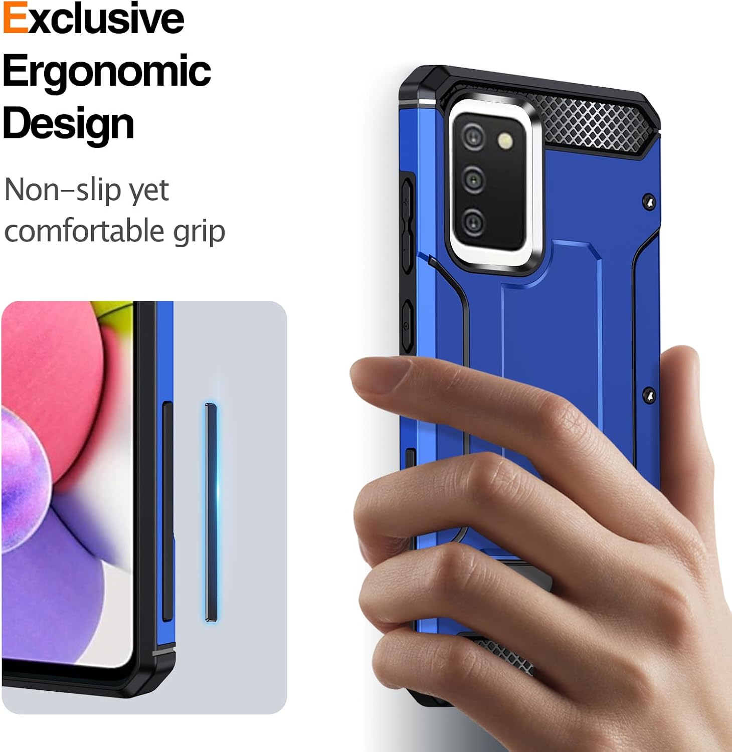 Asuwish Funda de teléfono para Samsung Galaxy A03s versión de EE. UU. 5G 2022 con protector de pantalla de vidrio templado y soporte delgado y
