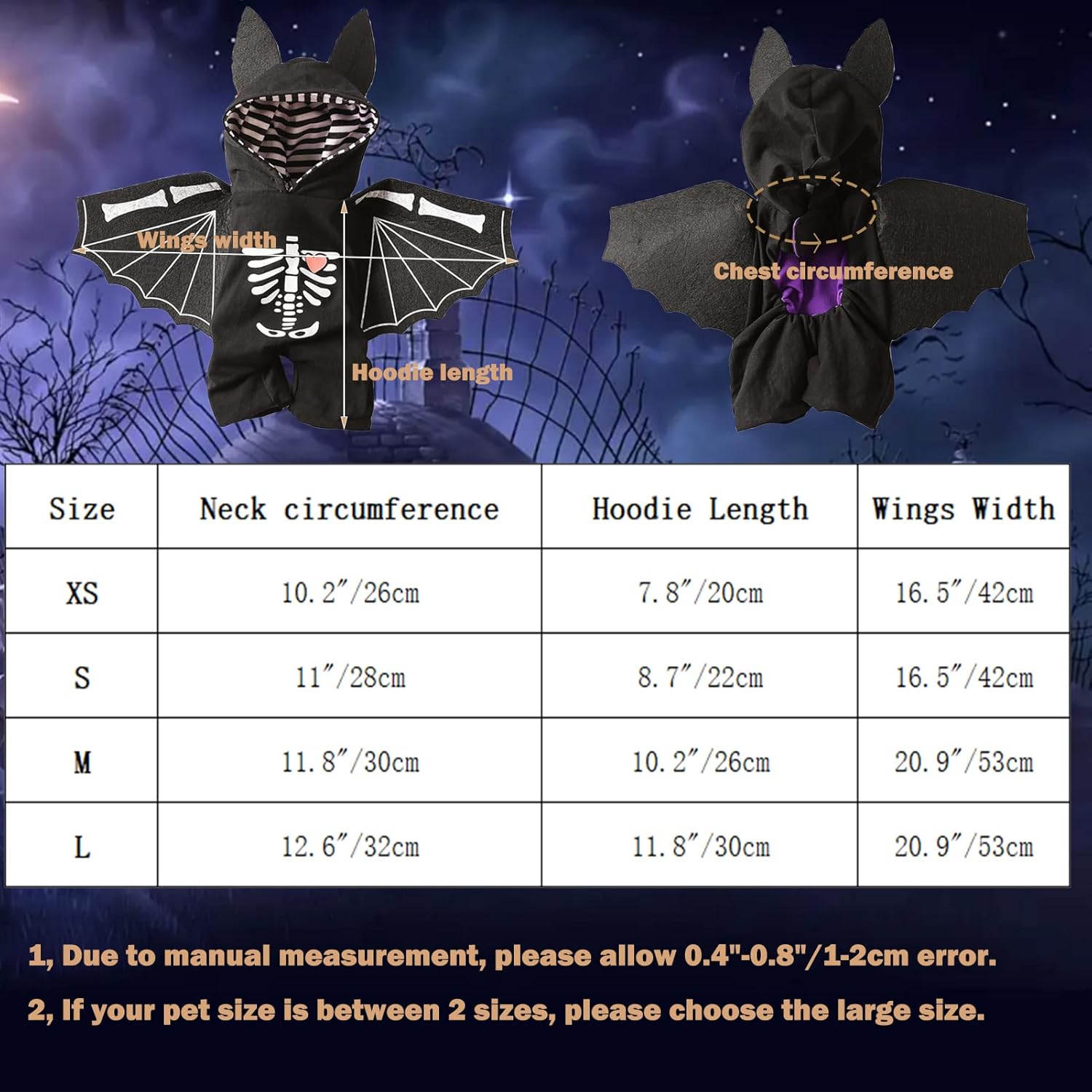 SEIS Disfraz de murciélago para perro con alas, divertido disfraz de Halloween para mascotas, ropa de invierno para gatos, ropa de esqueleto para