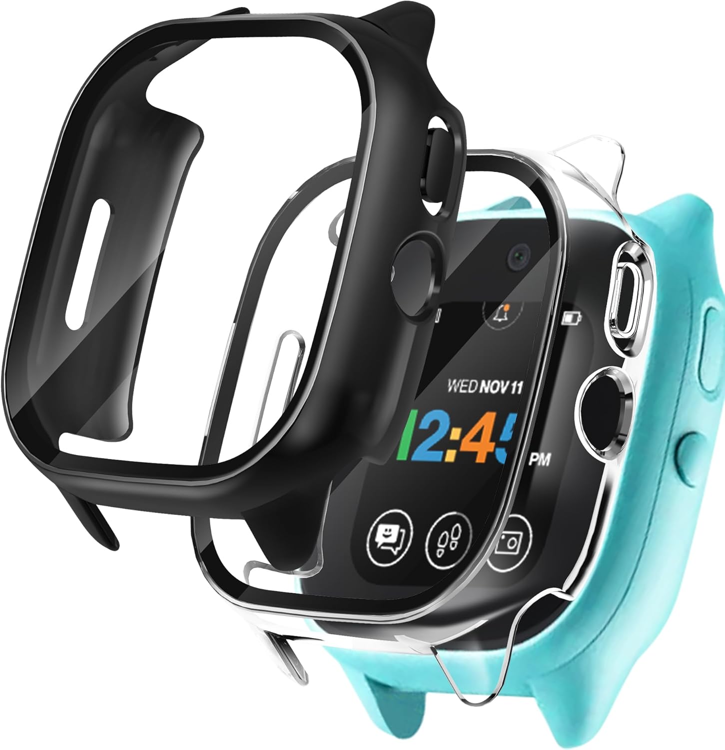 Seltureone – Juego de 2 fundas rígidas de policarbonato con protector de pantalla de vidrio templado compatible con Verizon Gizmo Watch 3, funda