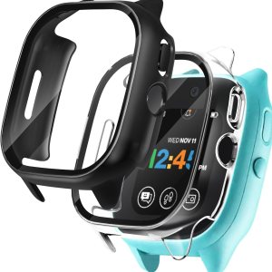 Seltureone – Juego de 2 fundas rígidas de policarbonato con protector de pantalla de vidrio templado compatible con Verizon Gizmo Watch 3, funda Seltureone – Juego de 2 fundas rígidas de policarbonato con protector de pantalla de vidrio templado compatible con Verizon Gizmo Watch 3, funda