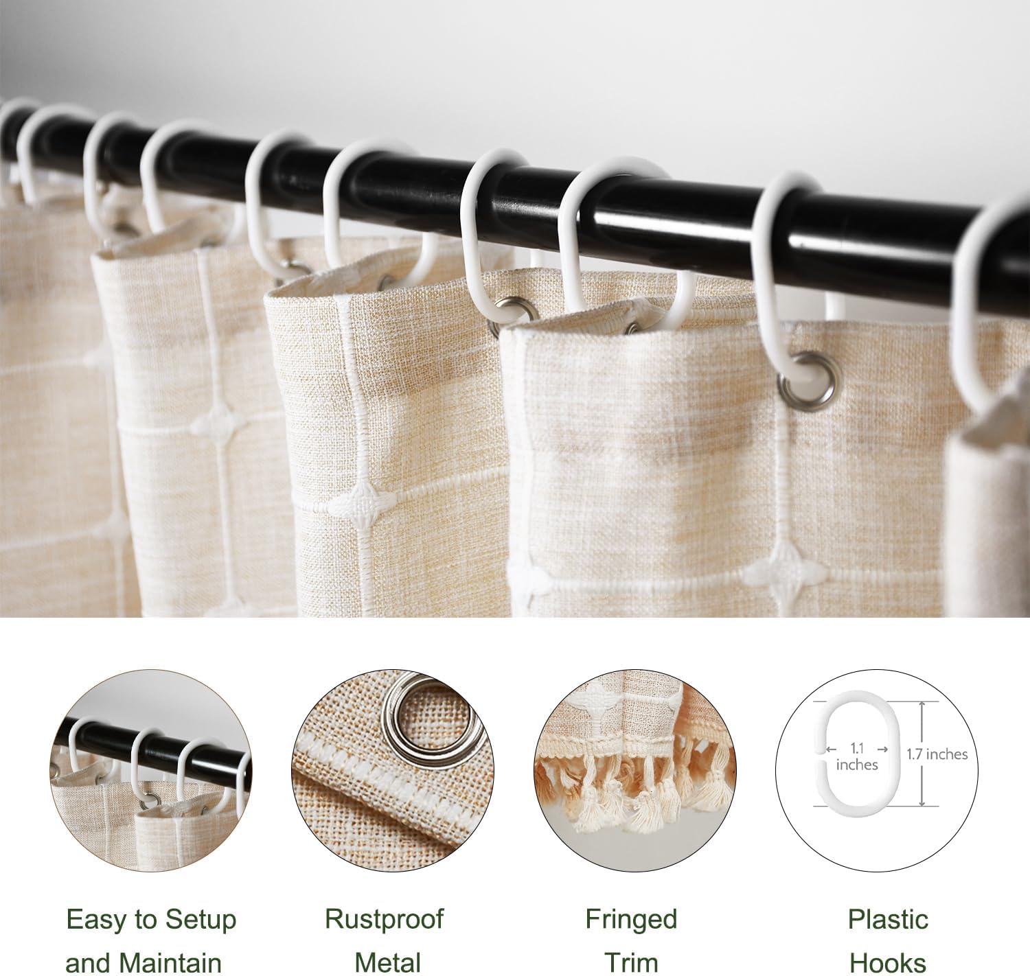 Cortina de ducha a cuadros bohemios, cortinas de ducha de tela de poliéster y lino para baño, juego de cortinas de baño pequeñas y resistentes con
