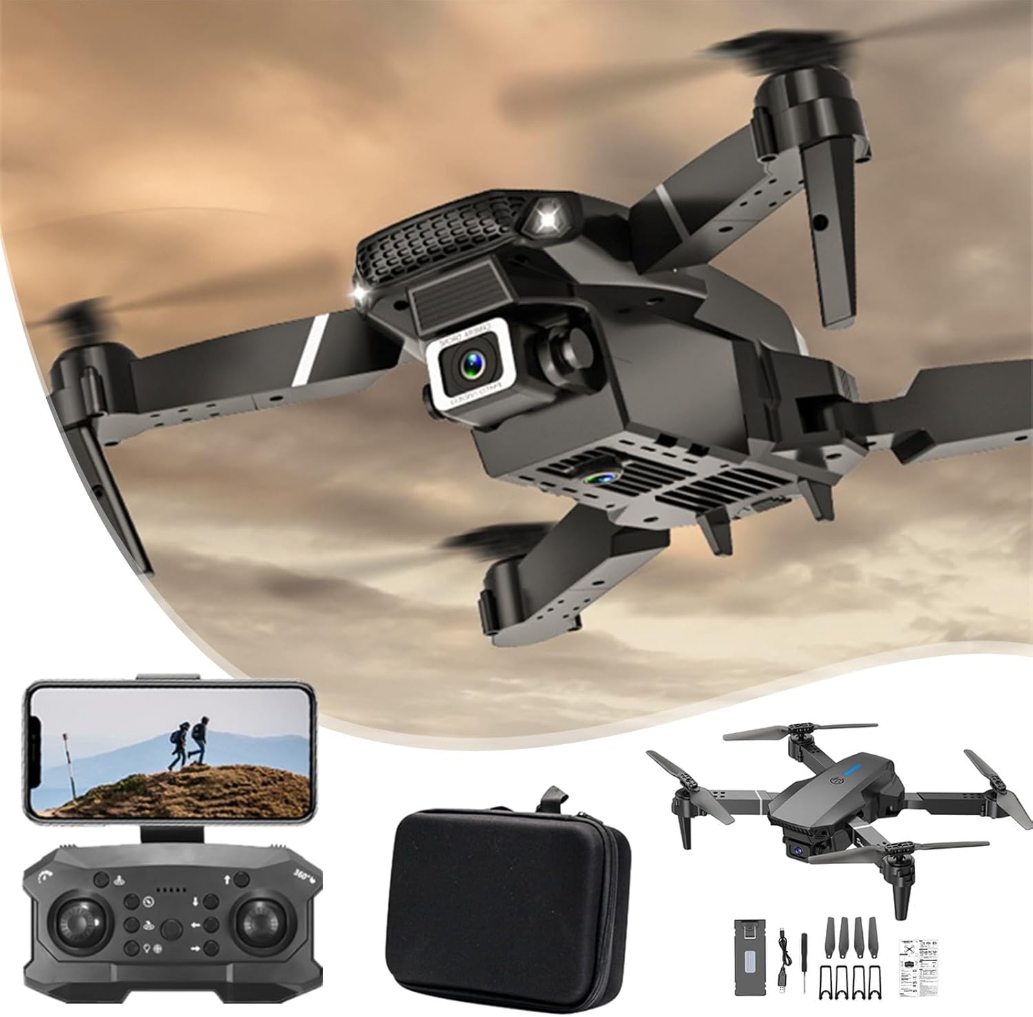 Drone with Camera, Remote Control Foldable Drone with Dual 4K HD FPV Camera – Altitude Hold, Headless Mode, One Key Start Speed Adjustment,