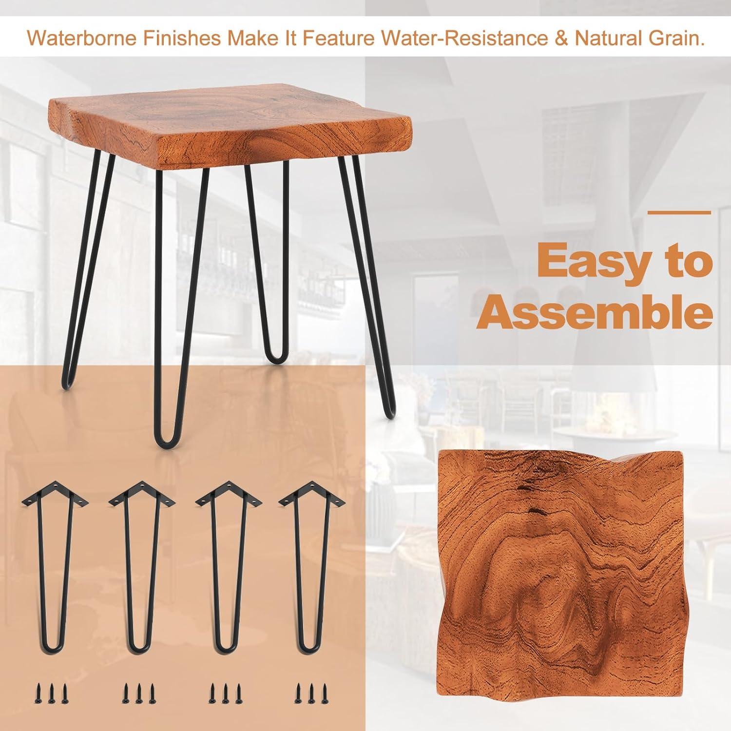 Giantex Mesa auxiliar de madera de teca, mesa auxiliar sólida con borde vivo para exteriores con grano natural y patas de metal resistente, soporte