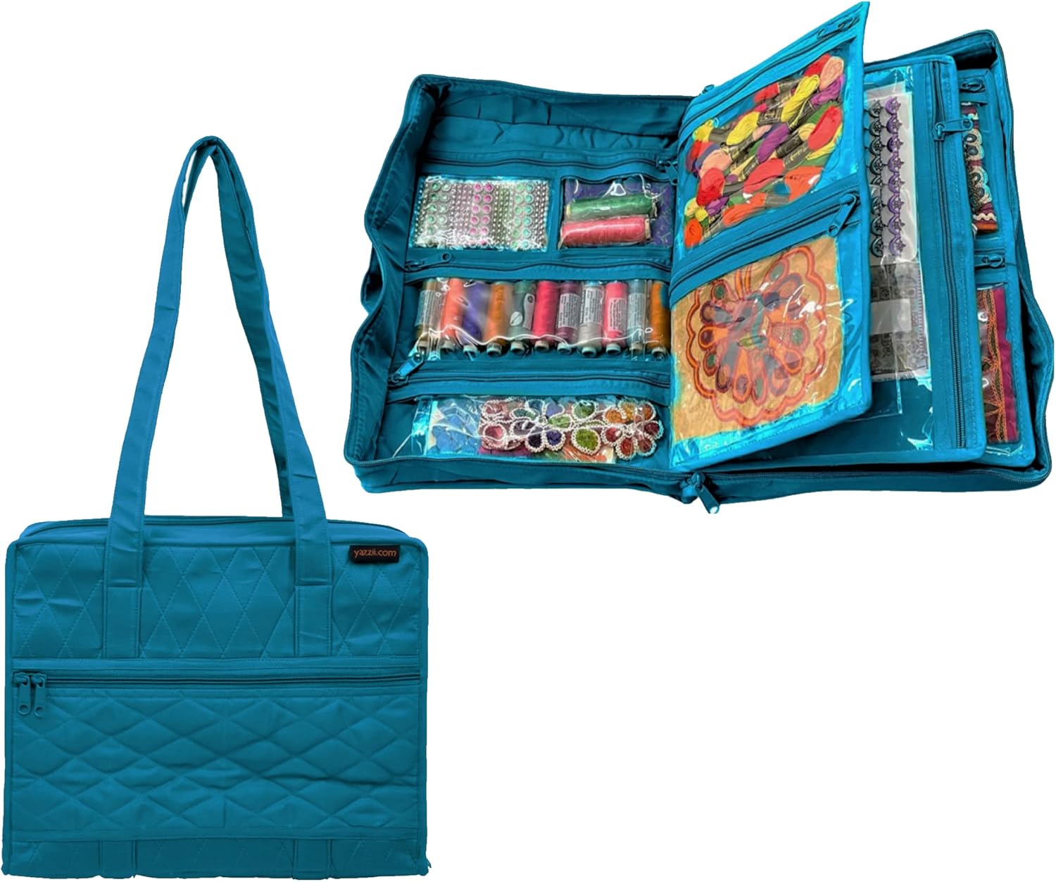 Yazzii Quilter’s – Bolsa para proyectos con 19 bolsillos, organizador de bolsas de almacenamiento portátil, organizador de almacenamiento multiusos