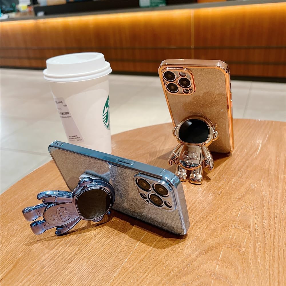 Spevert Funda para iPhone 15 Pro Max con purpurina de lujo con bonito soporte de astronautas protección militar contra caídas protección completa de