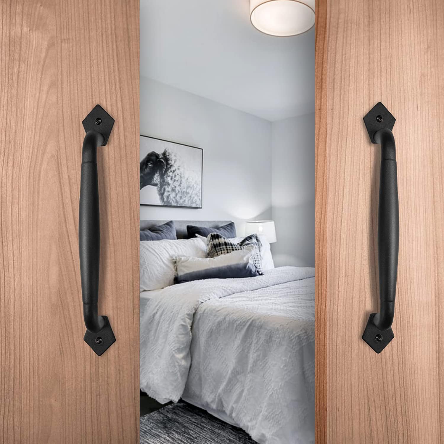 MIGOSEN Herrajes para puertas correderas  Manijas rústicas de puerta de granero para puertas, garajes, cobertizos  Manija de puerta de acero sólido