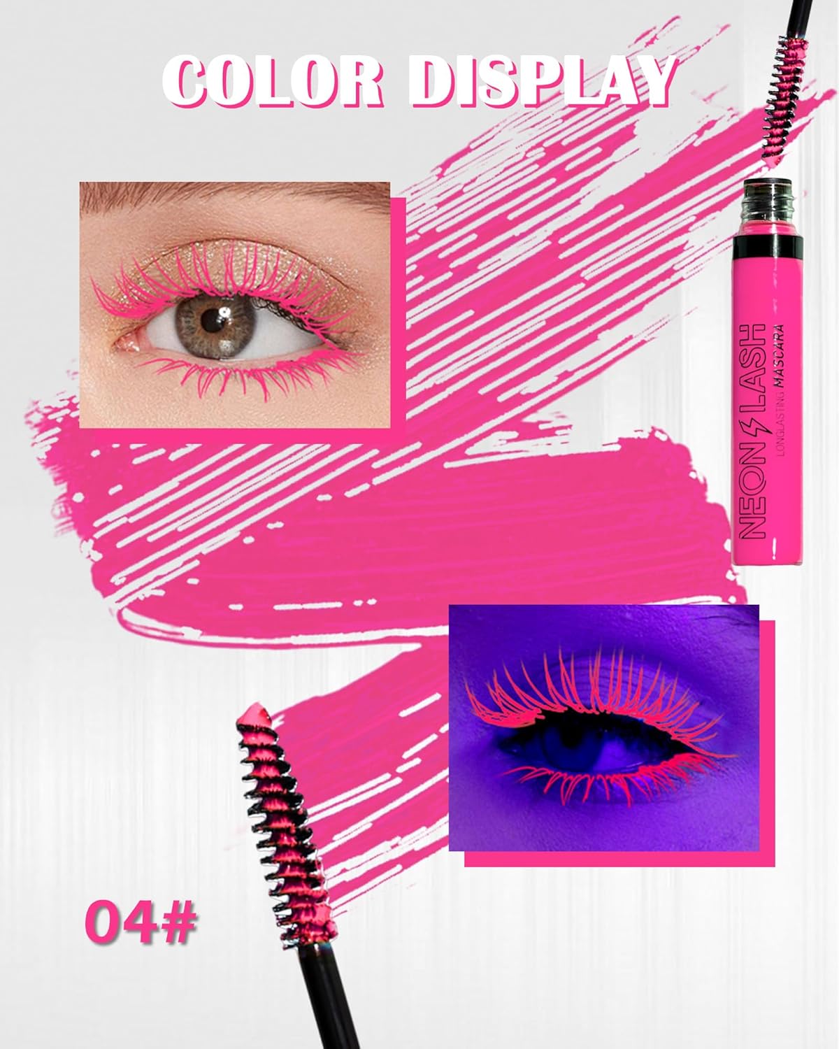 Máscara de pestañas de color con brillo UV, volumen y longitud, 1 máscara de pestañas rosa impermeable para pestañas, máscara de secado rápido sin