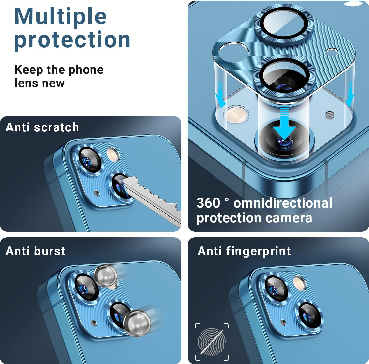 Korecase Paquete de 2 protectores de cámara compatibles con iPhone 13 Mini, vidrio templado 9H, antiarañazos, polvo, fuerte adherencia, cobertura