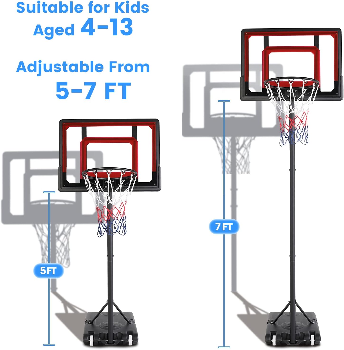 Basketball Hoop Outdoor Kids Basketball Goal,Height Adjustable&Protable Basketballl Count for Outdoor Sport