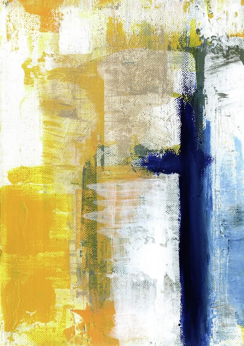 Alfombra contemporánea moderna abstracta azul amarillo vibrante de 6 x 9 pies, de lana ultra suave, para sala de estar, dormitorio, comedor,