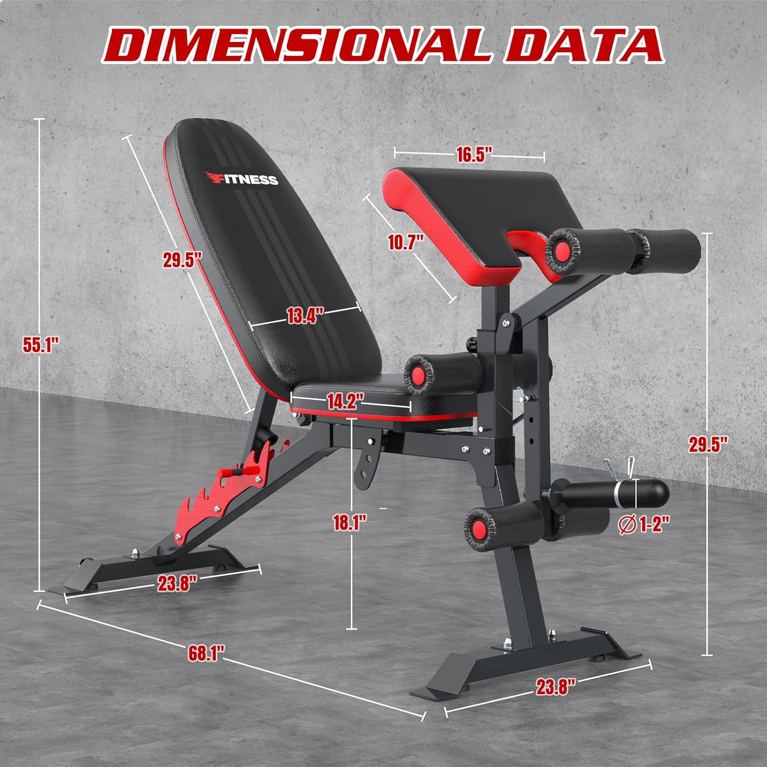 Fostoy Adjustable Weight Bench Press, 800lbs Load Workout Bench with Leg Extension and Preacher Pad, FlatInclineDecline Exercise Multi-functional