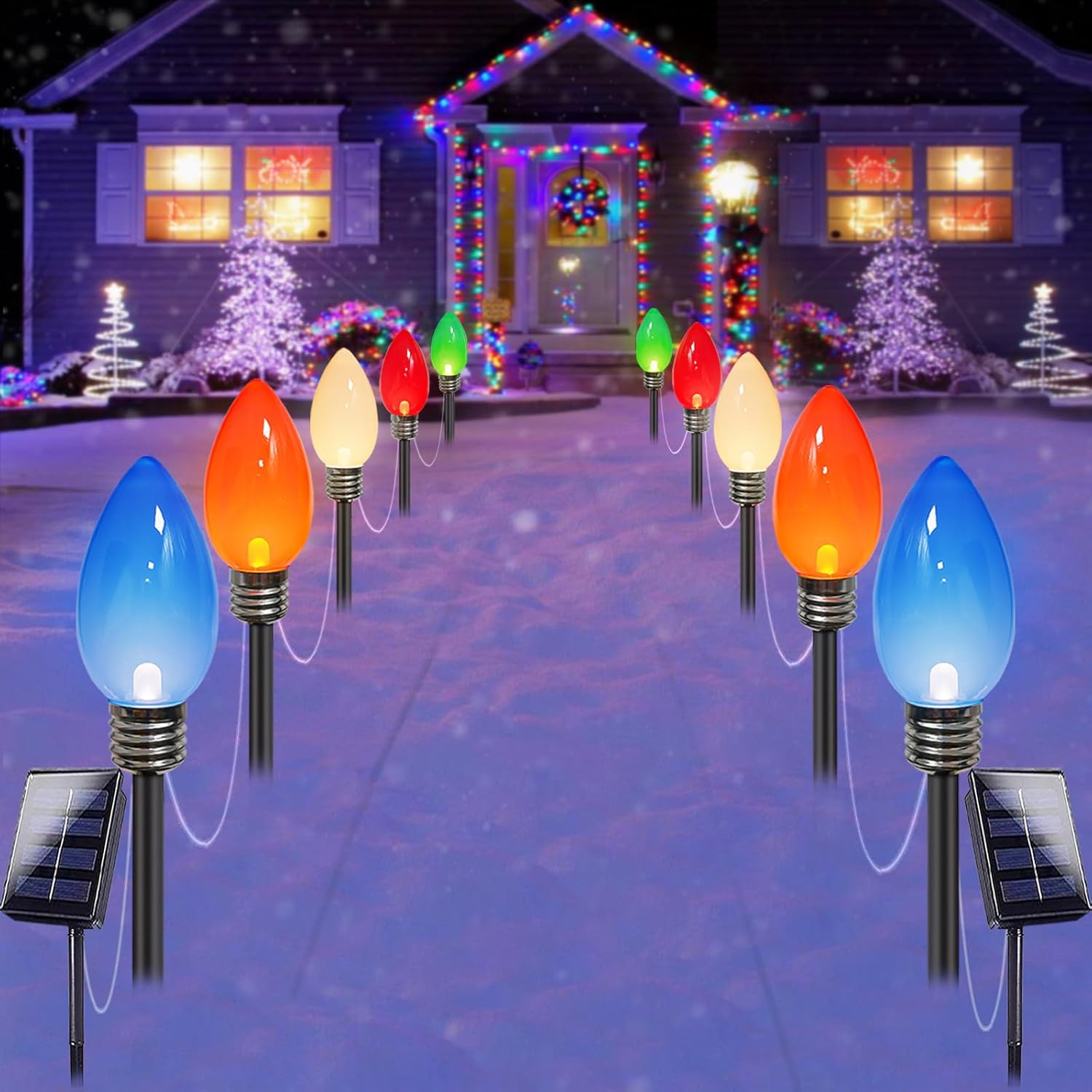 Paquete de 10 luces solares de Navidad C9 jumbo, 2023, más recientes decoraciones de Navidad al aire libre, bombillas multicolores más grandes,