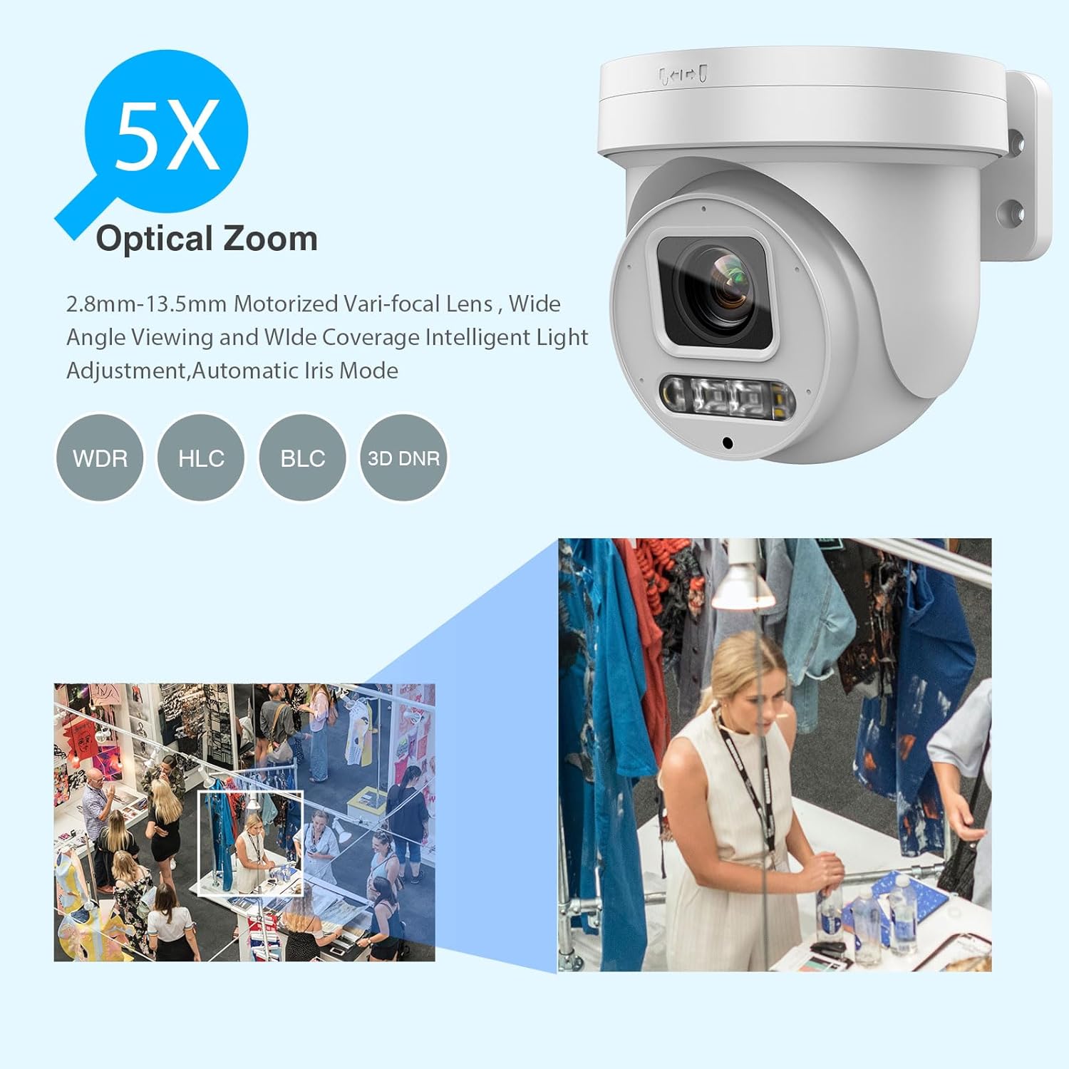 Compatible con Hikvision 4K PTZ 8MP cámara IP PoE a todo color, zoom óptico 5X 2.7  0.531 in, detección de humanos y vehículos AI, focos de 98 pies