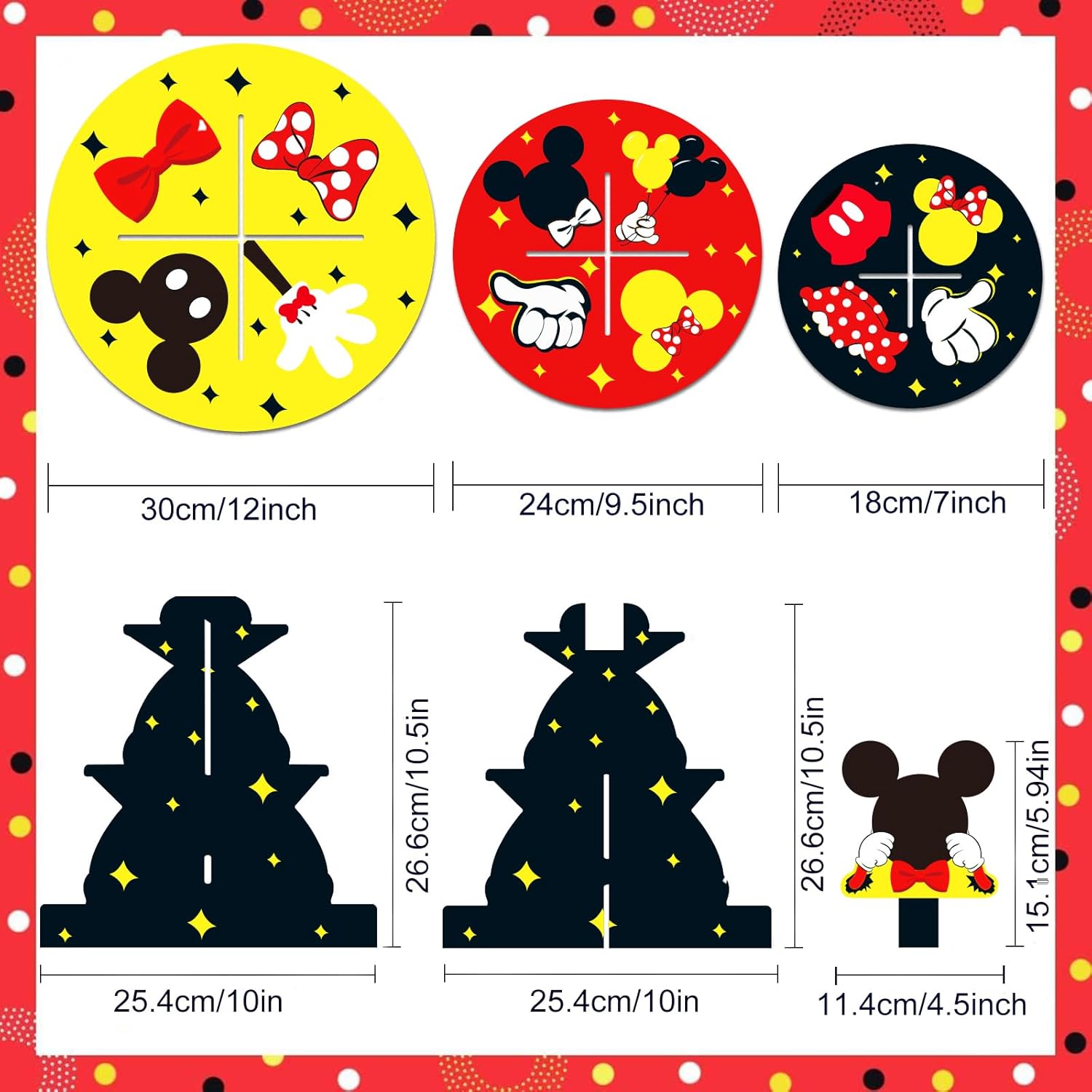 Soporte para cupcakes de Mickey Mouse de 3 niveles, suministros de fiesta de cumpleaños de Mickey Mouse, decoraciones de Mickey Mouse, suministros