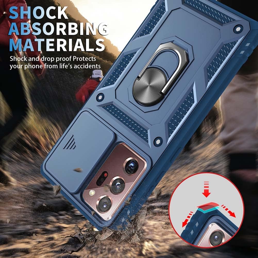 Funda para Samsung Galaxy Note 20 Ultra con cubierta deslizante para cámara y ranura para tarjeta y soporte de anillo, a prueba de golpes, grado
