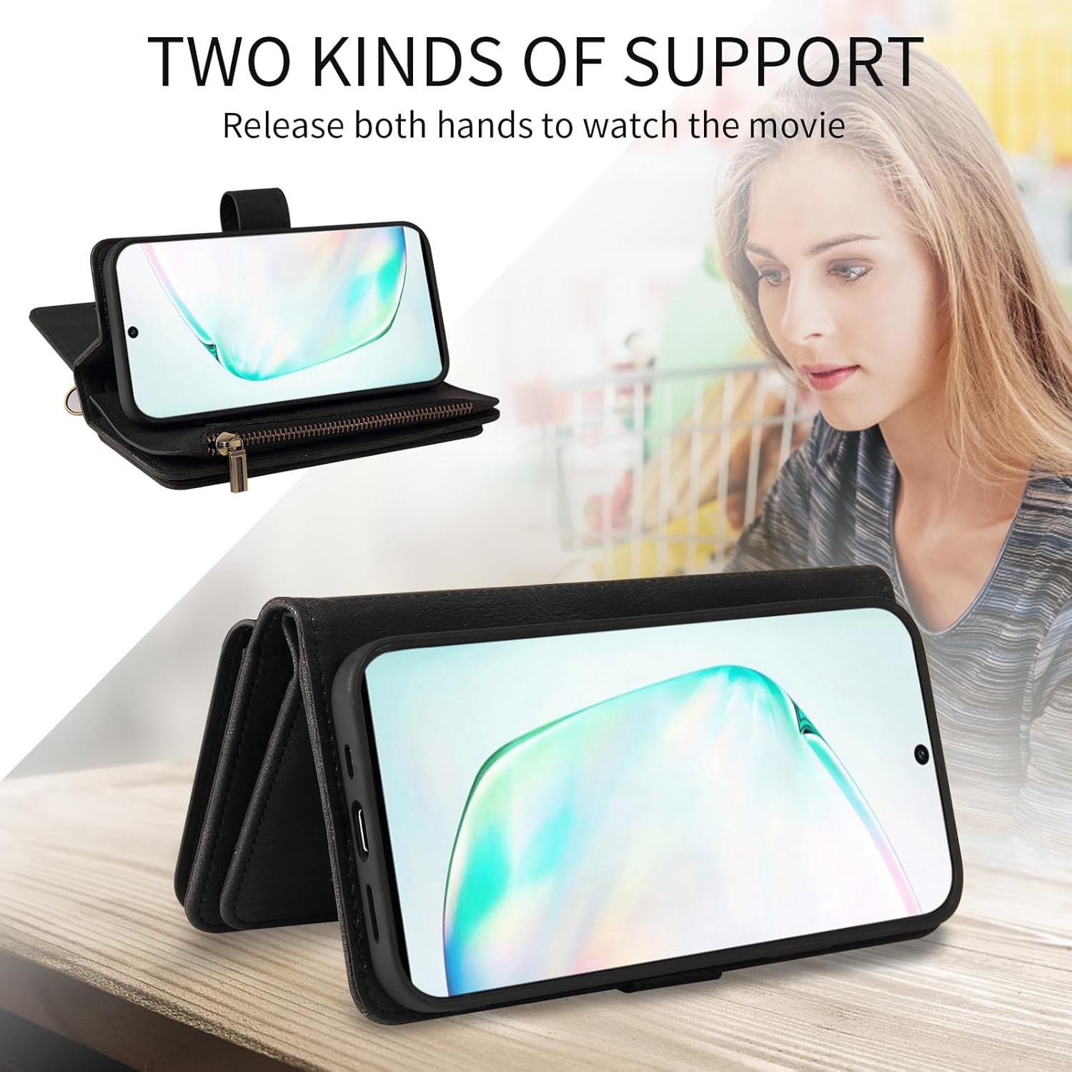 Asuwish Funda de teléfono para Samsung Galaxy Note 10 5G con protector de pantalla de vidrio templado y correa para la muñeca, soporte para tarjeta
