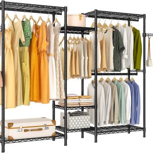 Exglobol Perchero de alta resistencia, perchero portátil para armario, estante de ropa ajustable independiente con 7 niveles de estantería de Exglobol Perchero de alta resistencia, perchero portátil para armario, estante de ropa ajustable independiente con 7 niveles de estantería de