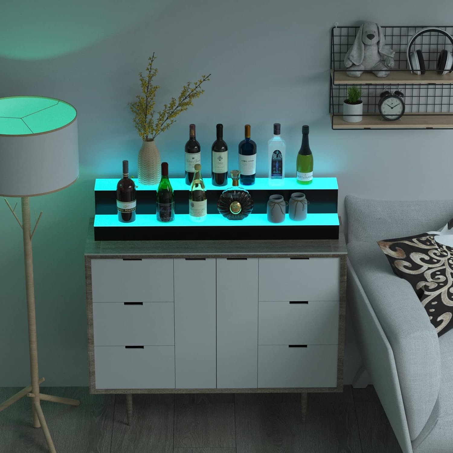 Estante de exhibición LED para botellas de licor, estante de barra iluminado de acrílico de 40 pulgadas de 2 pasos para el hogar, barra comercial,