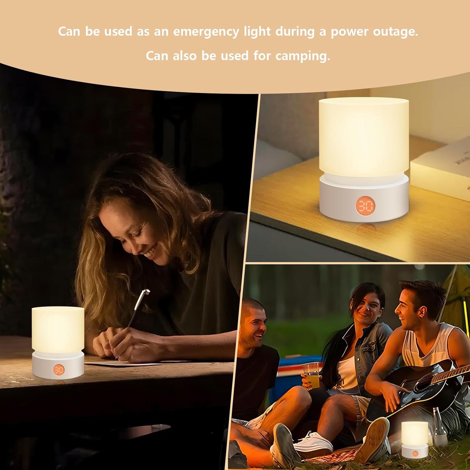 Lámpara de mesa pequeña, luz nocturna portátil regulable con temporizador para niños, luz LED cálida de 3000 K, lámparas de noche pequeñas para