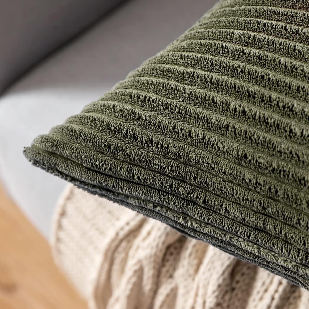 MIULEE Juego de 2 fundas de almohada de pana suave y sólidas a rayas, fundas de cojín cuadradas decorativas para sofá de primavera, dormitorio, 18 x