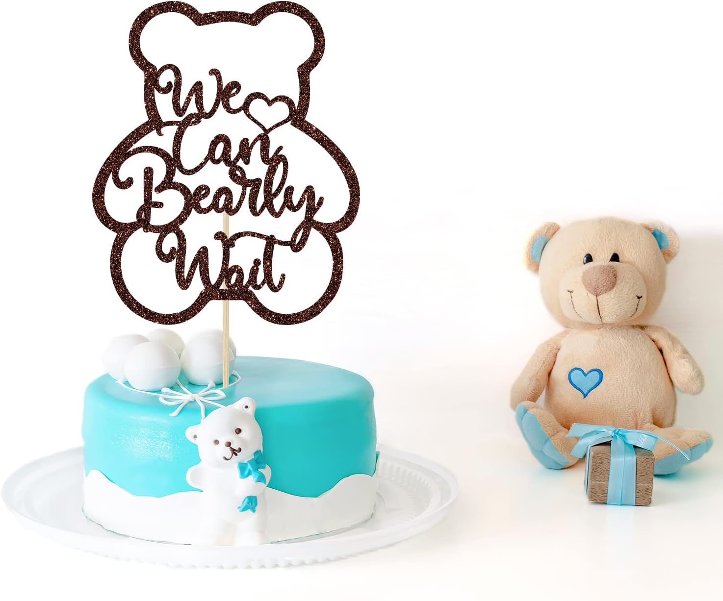 Decoración para tartas de We Can Bearly Wait con purpurina marrón, Welcome BabySweet BabyOh Baby, decoración de fiesta de revelación de género