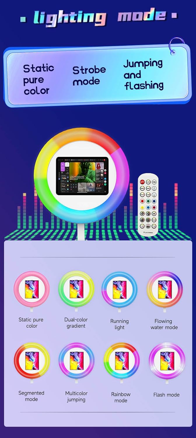 Cabina de fotos portátil para iPad de 12.9 pulgadas (3, 5 y 6 generación) Control de aplicación Anillo RGB, luz de sincronización de música, caja de