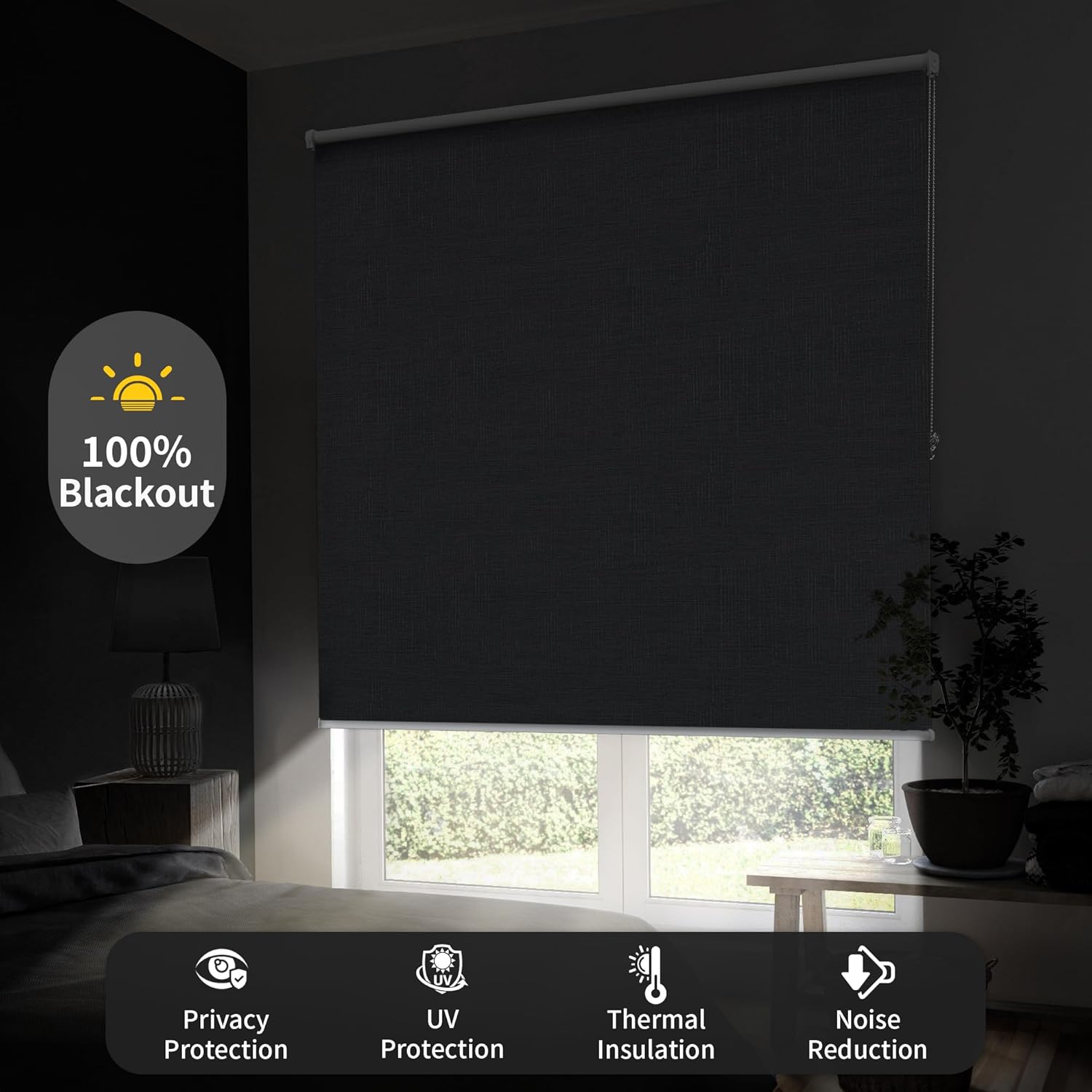 GENIMO Persianas enrollables 100 % opacas para ventanas de interiores, aislamiento térmico, tela con protección UV. Persianas de ventana para hogar,