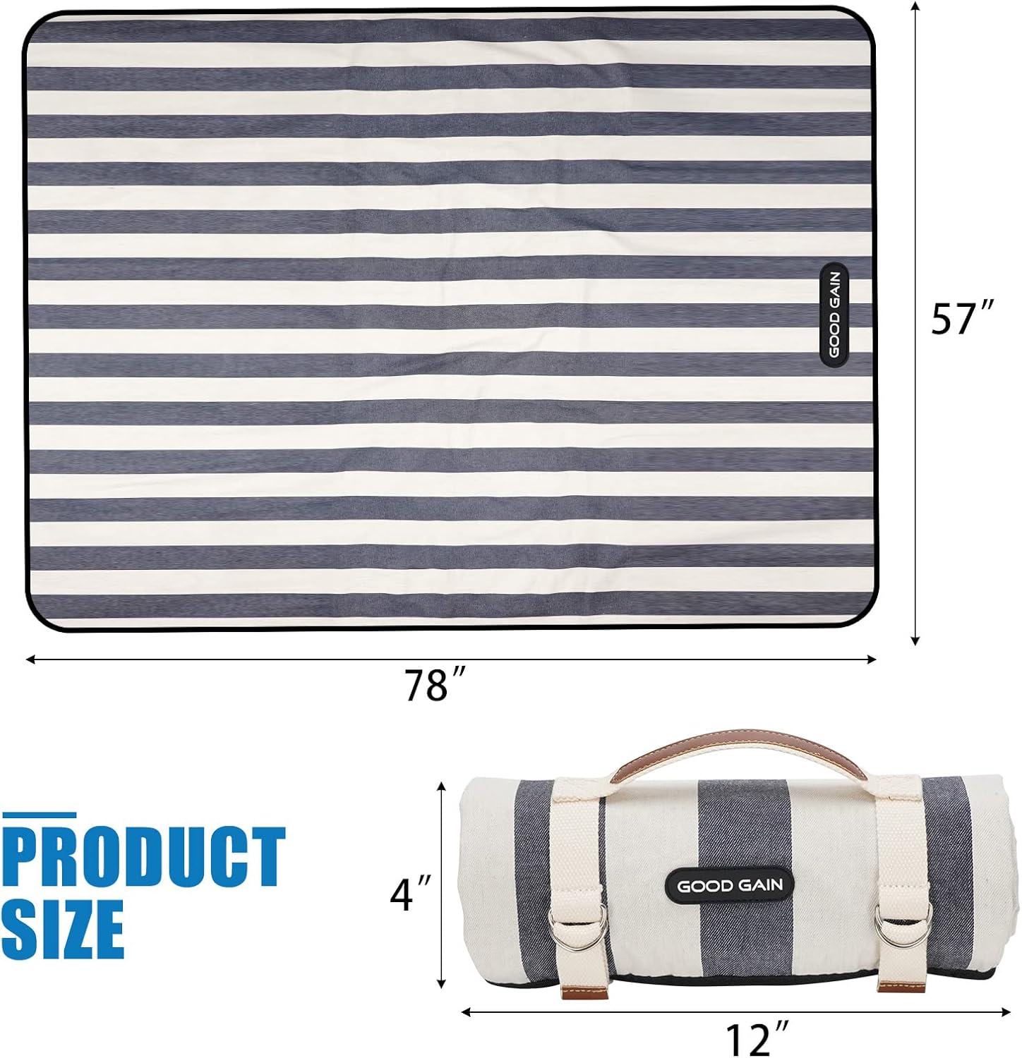 G GOOD GAIN – Manta de pícnic impermeable portátil con correa de transporte, para manta de playa o fiesta familiar al aire libre camping (doble