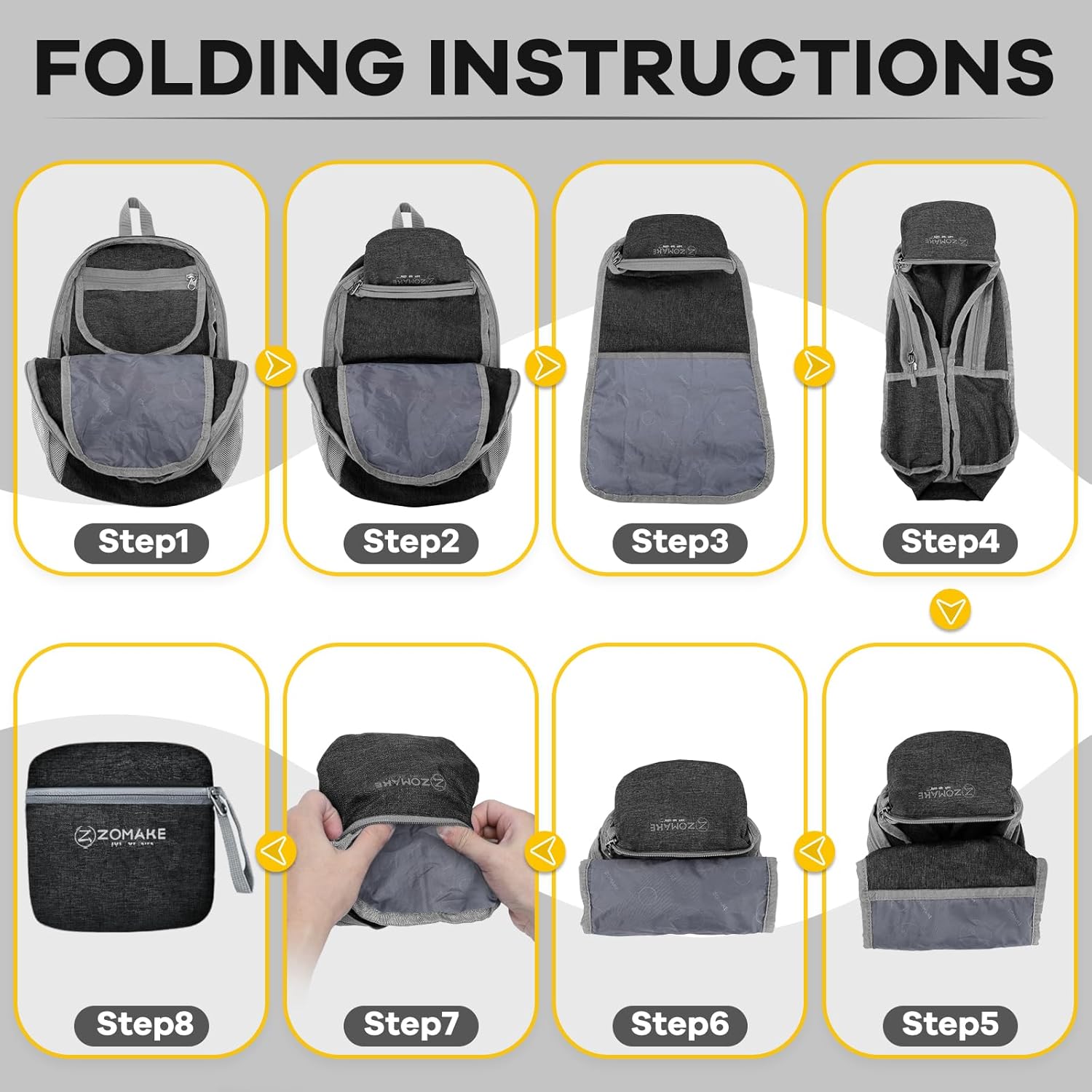 ZOMAKE Mochila de senderismo pequeña de 10 litros para mujeres y hombres, mochila de senderismo ligera y plegable, paquete de día de viaje, Negro -,