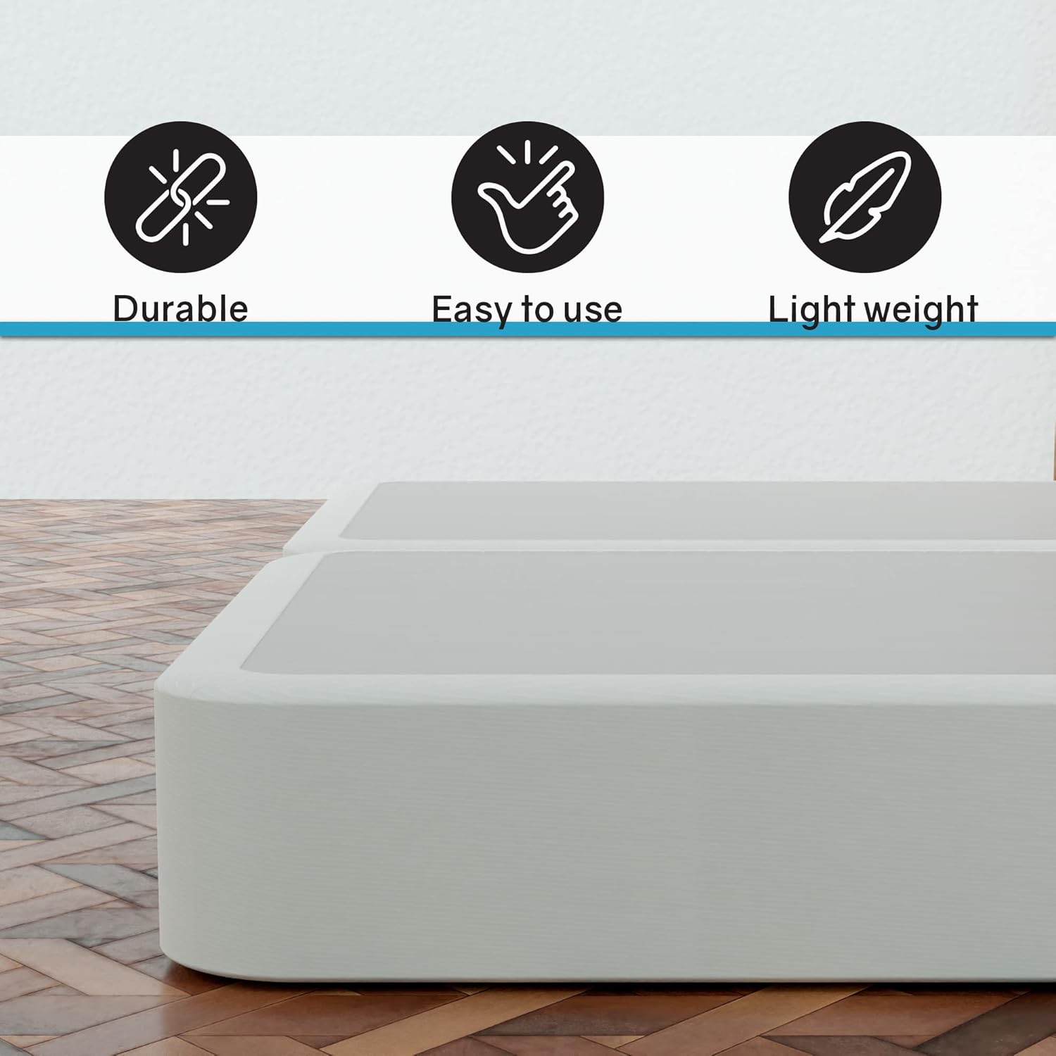 Somier resistente de 8 pulgadas para soporte de colchón, duradero y totalmente montado, base de madera natural para Queen (plegado), color blanco