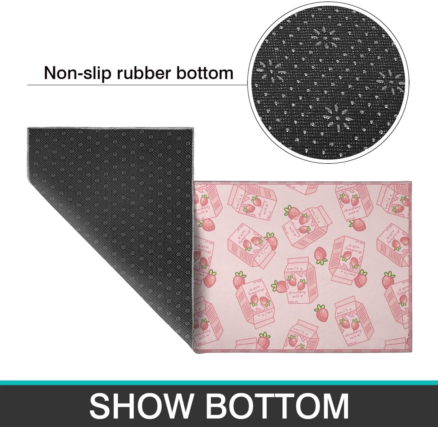Brilbcu Juego de 2 tapetes de cocina con diseño de vaca de fresa rosa, alfombras decorativas para cocina, de bajo perfil, de vaca, fresa, decoración