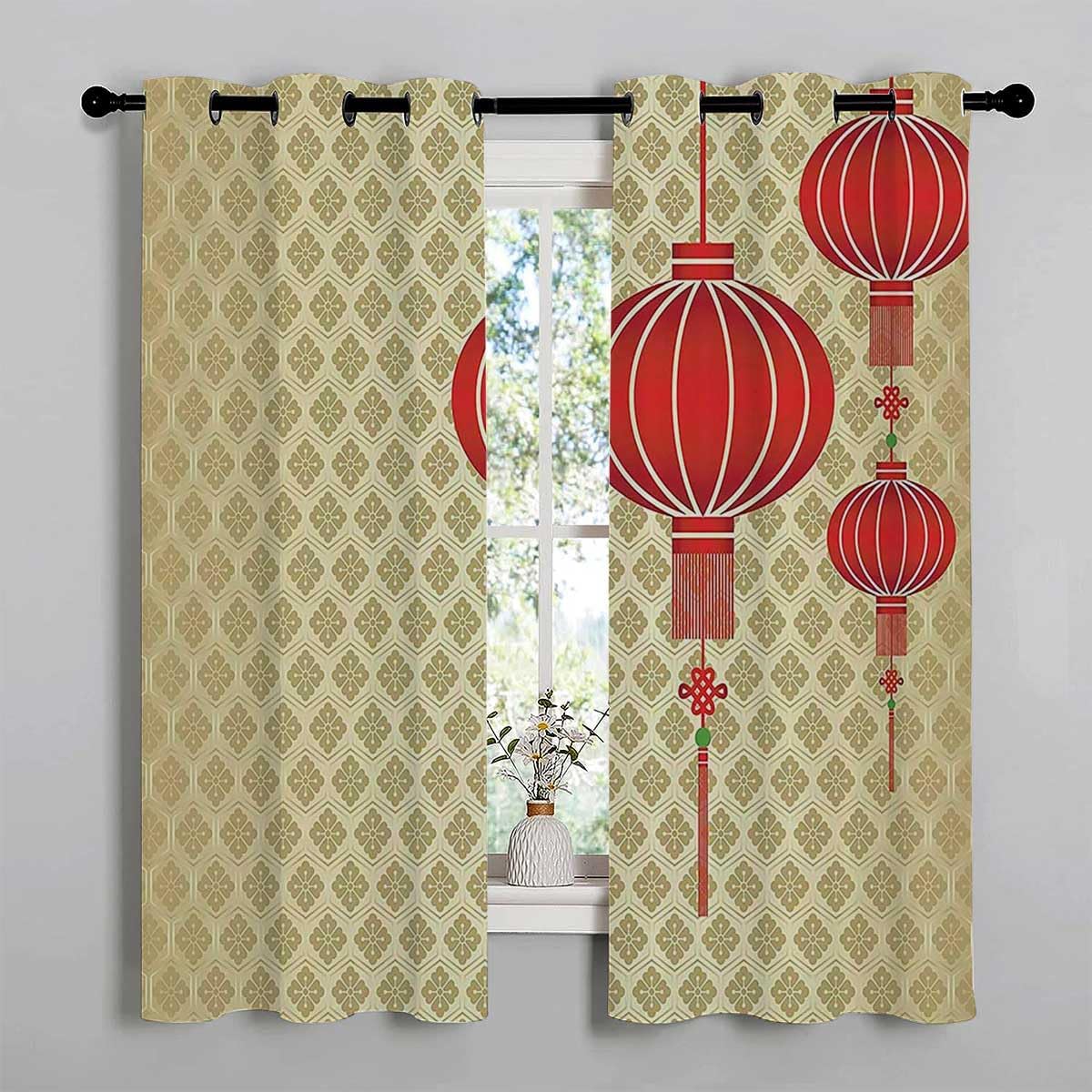 Blackout Curtain Set Lantern Decor Door Curtains for Doorways Cortinas para Ventanas De Cuarto 63Inch Width by 63Inch Length,2 Panels