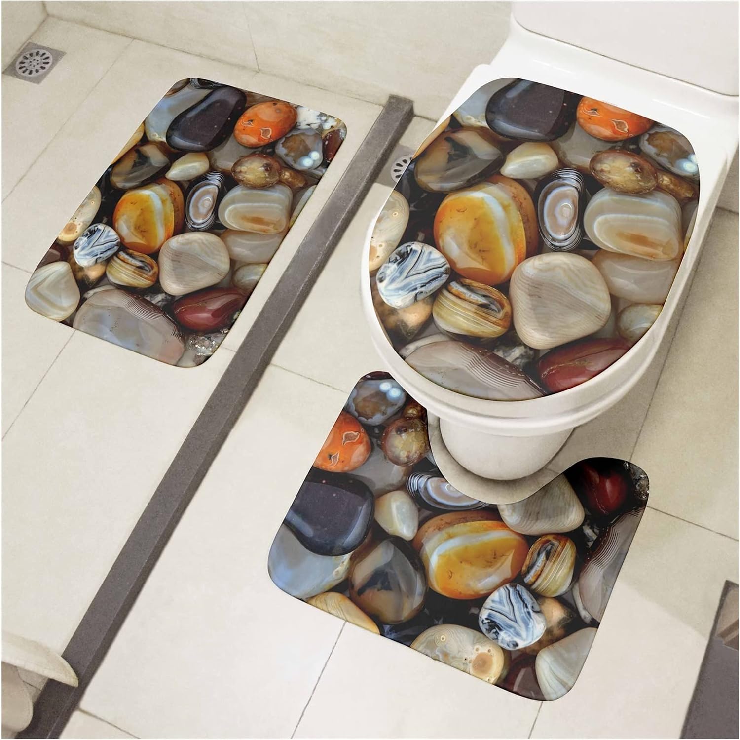 PANTZ Juego de 3 piezas para asiento de inodoro, cojín para baño, alfombra decorativa para ducha, color 8
