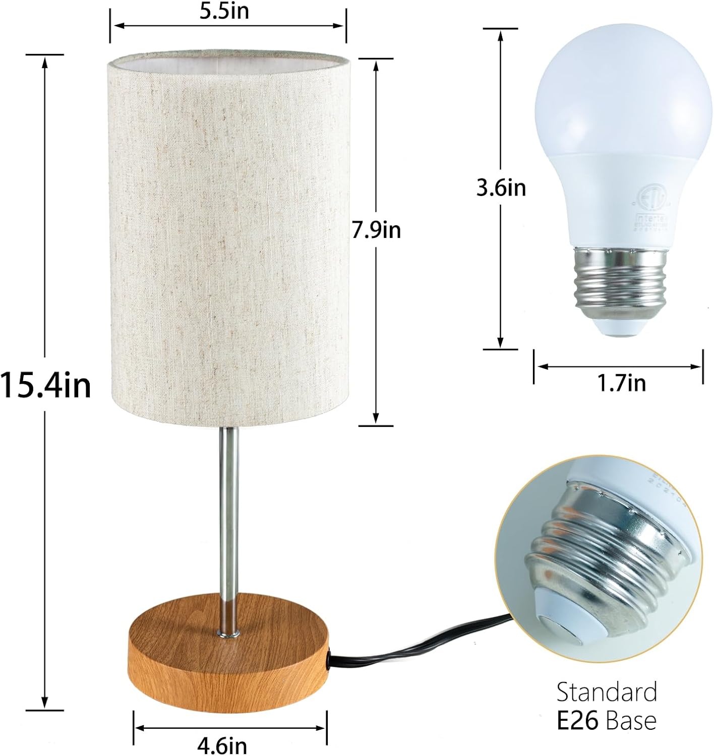 Paquete de 2 lámparas de mesa pequeñas, lámparas de noche para mesita de noche con interruptor de cable, lámpara de escritorio moderna minimalista