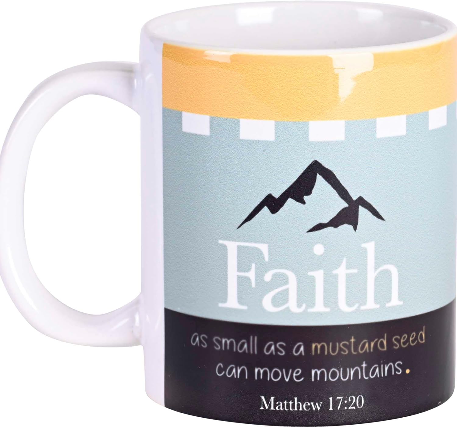 Dicksons MUG-1192 Faith Small As A Mustard Seed Blue and Yellow Taza de café de cerámica de 11 onzas