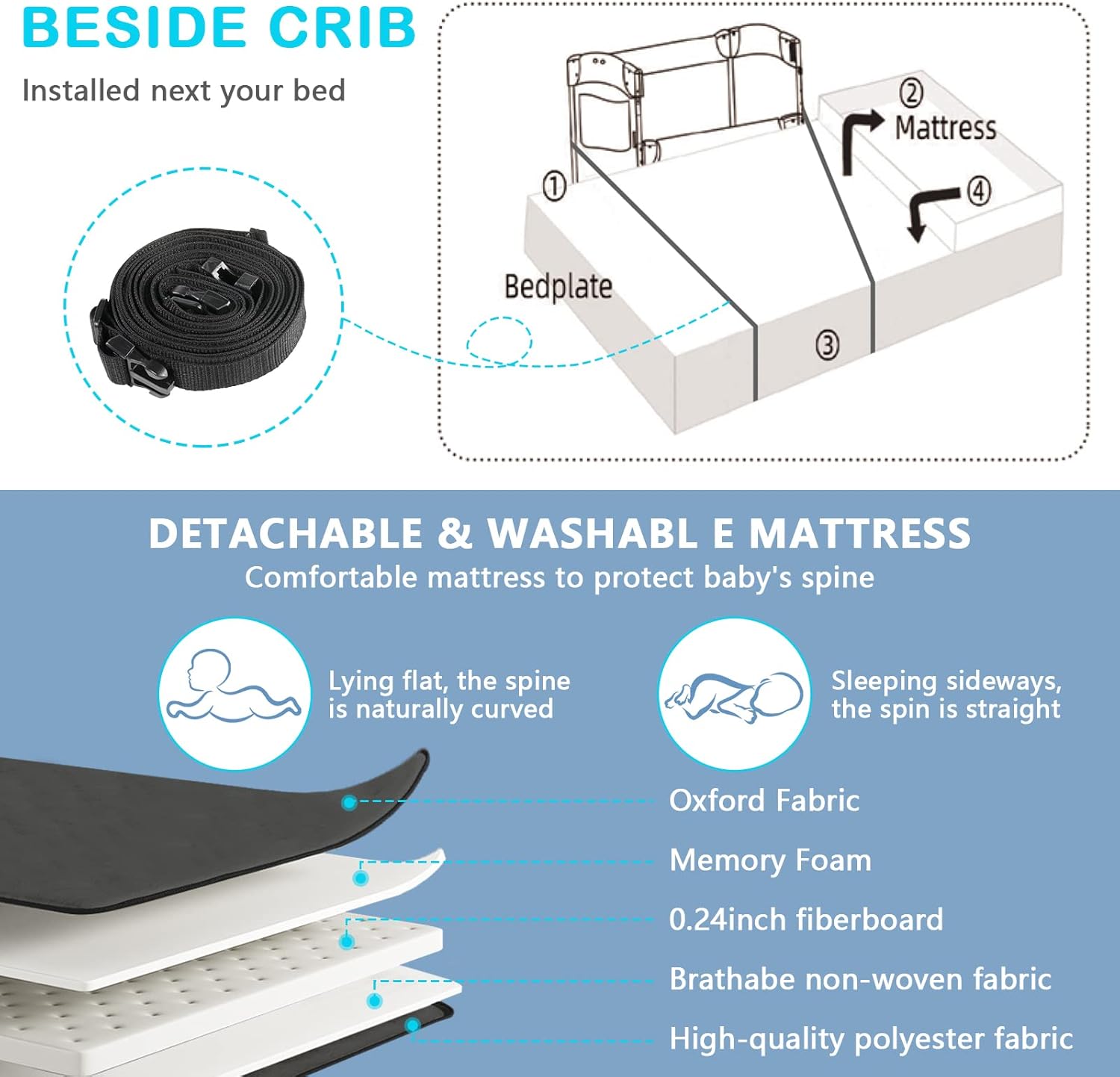Ktaxon Cuna de bebé 3 en 1, cuna con 3 niveles de ajuste de altura, diseño plegable rápido y rueda flexible con freno de recién nacido a niños (gris