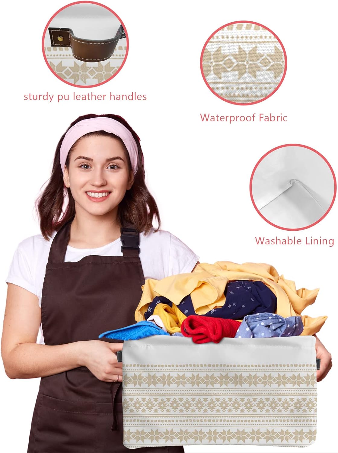 Cesta de almacenamiento bohemia beige para organizar estantes, cajas de almacenamiento plegables con asa, cesta de lona de arte abstracto geométrico