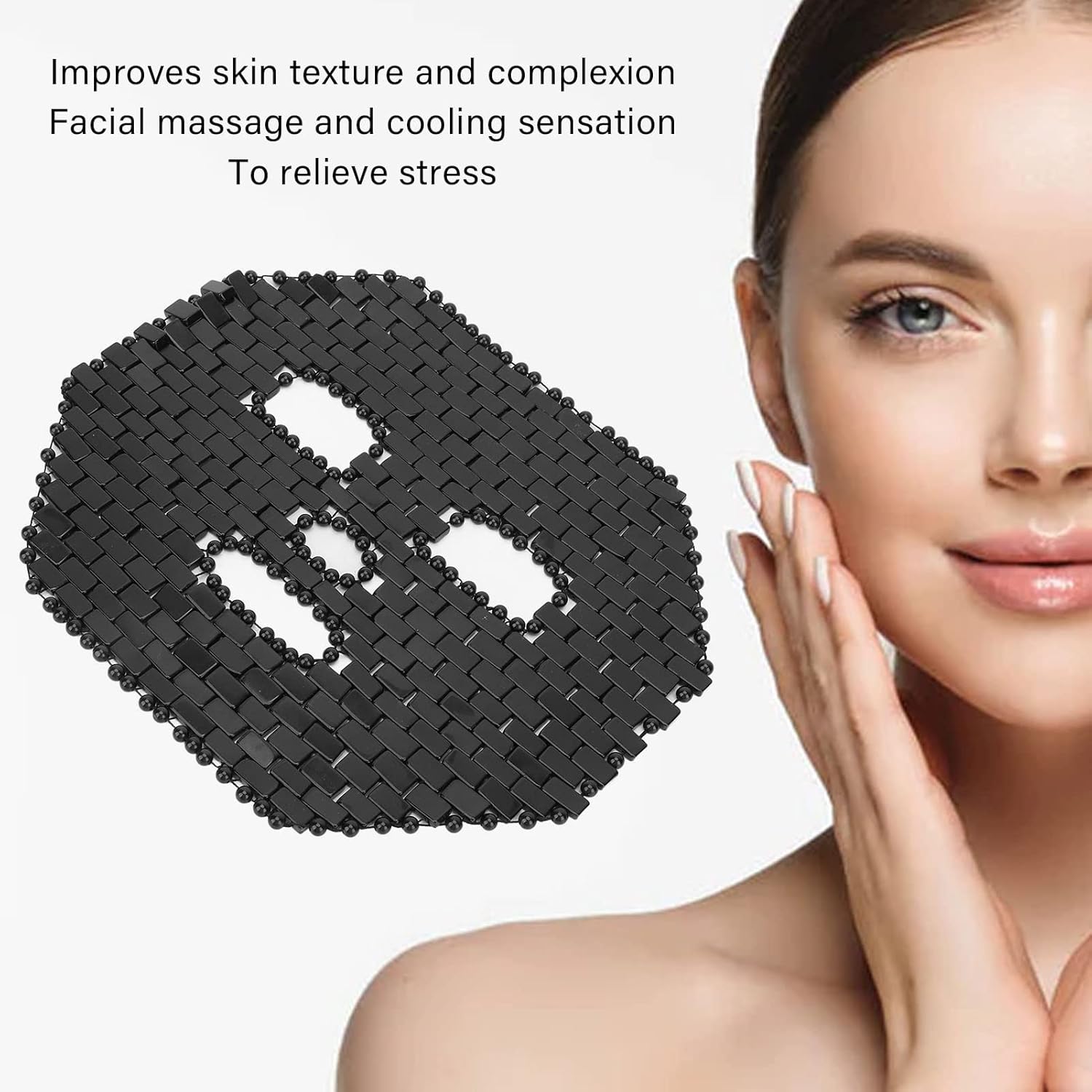 Máscara facial de jade, masaje facial, funda de dormir facial de Jadestone para spa ojeras (negro)