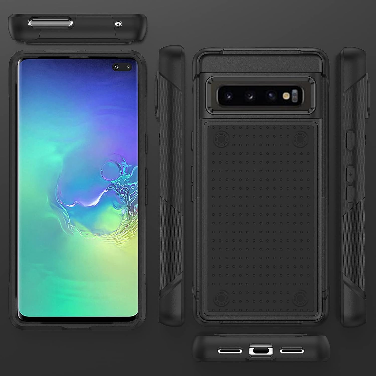 Asuwish Funda protectora para Samsung Galaxy S10 Plus con protector de pantalla de vidrio templado y accesorios de celda, protección resistente de