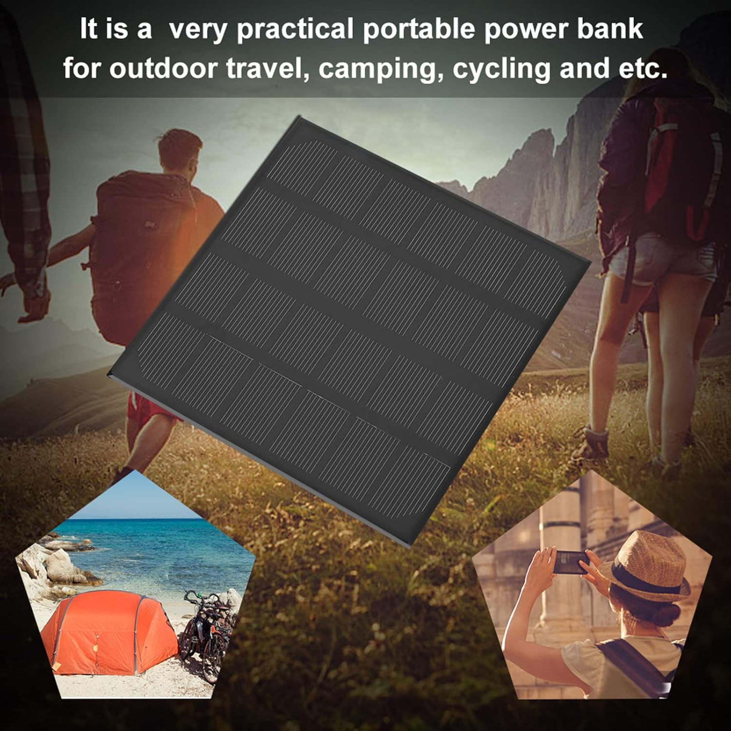 3W 6V Panel de cargador solar de silicio portátil, kit de panel solar, banco de energía de viaje al aire libre para teléfonos móviles MP3 MP4
