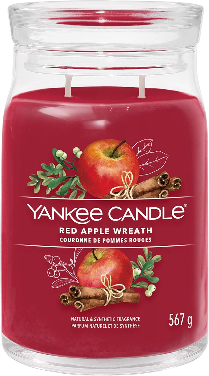 Yankee Candle Vela perfumada exclusiva  Vela en tarro grande con corona de manzana roja con doble mechas  Mezcla de cera de soja