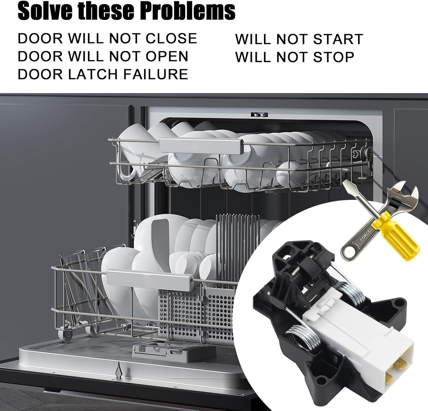 Pestillo de puerta para lavavajillas 5304516818 compatible con Frigidaire, Crosley, Ikea, Kenmore Kit de pestillo para lavavajillas reemplazado