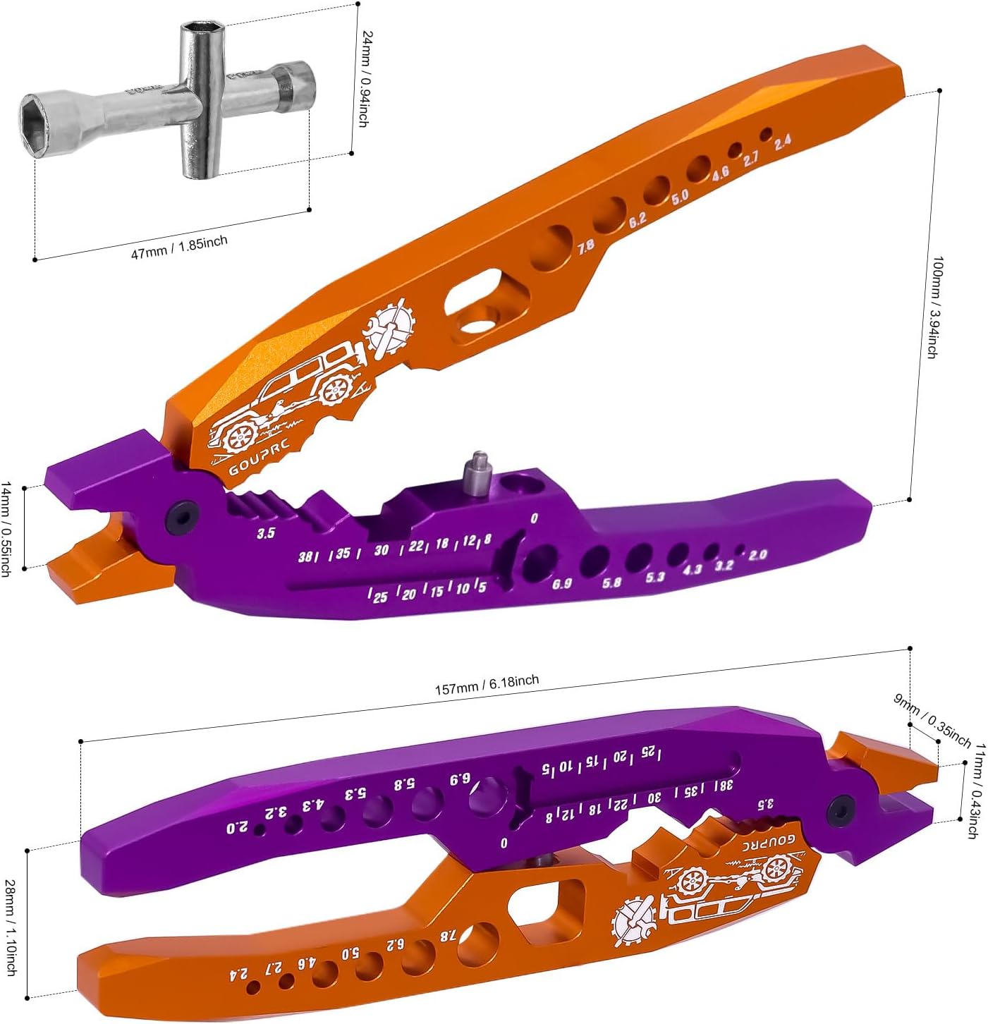 GOUPRC – Alicates de choque a control remoto, herramientas de abrazadera multifunción con destornilladores y enchufes para 18 110 RC Car Truck Off
