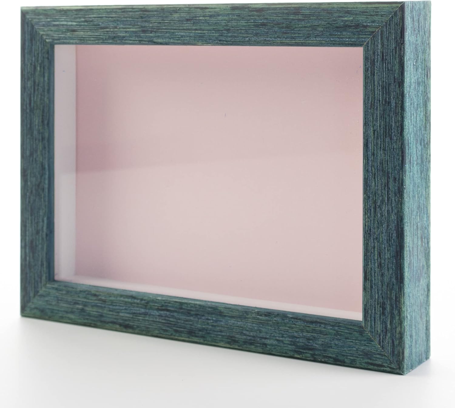 Caja de sombra azul rústico de 13 x 13 pulgadas, marco de exhibición de madera maciza con respaldo rosa sin ácidos, acrílico UV y accesorios para