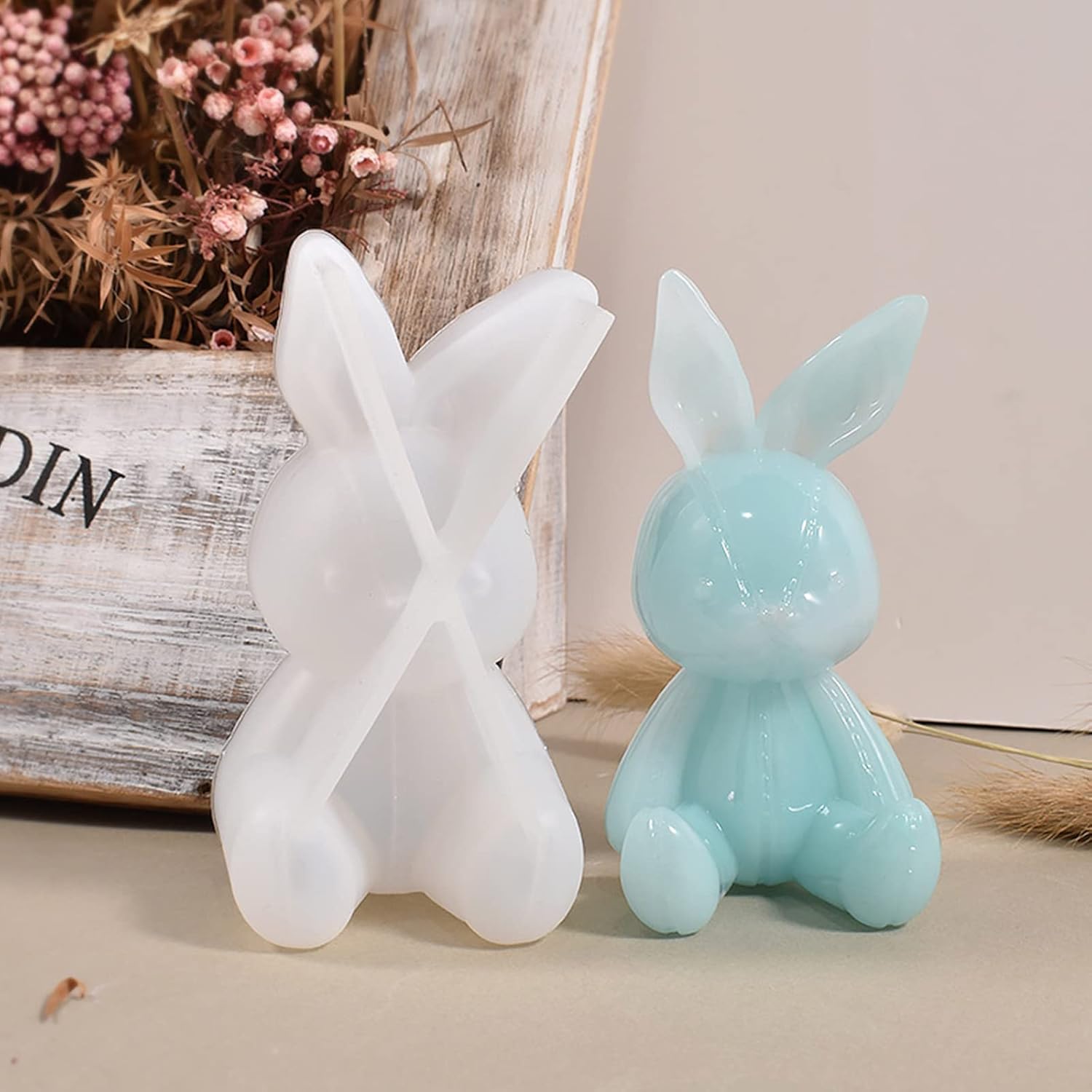 Moldes de resina de conejo 3D, 2 moldes de resina de conejo, moldes de silicona de conejo de Pascua para llavero colgante, joyería, manualidades de